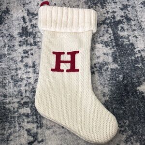 Cream Knit Christmas Stocking with Red Initial H